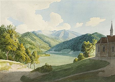 Sommerliche Berglandschaft, rechts mit einer gotischen Kirche, im Hintergrund mit Dorfsilhouette. by Friedrich Eisenlohr - Auction record, sale price, and art valuation. Compare with similar artists and explore comparable artworks.