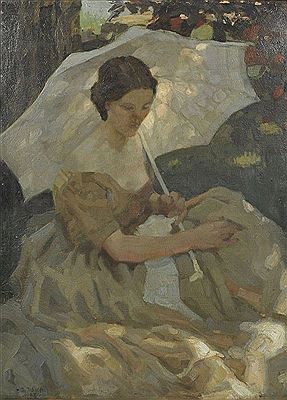 Dame mit Sonnenschirm im Freien by Johann Schult - Auction record, sale price, and art valuation. Compare with similar artists and explore comparable artworks.