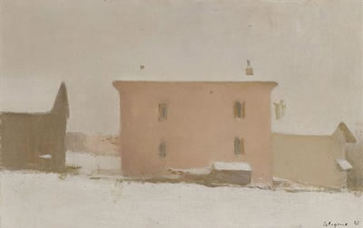 Paysage hivernal avec maisons.