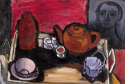Portrait of Jeno Gadanyi: Table Still Life with Self-Portrait