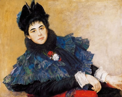 Woman in a Hat, in a Red Armchair