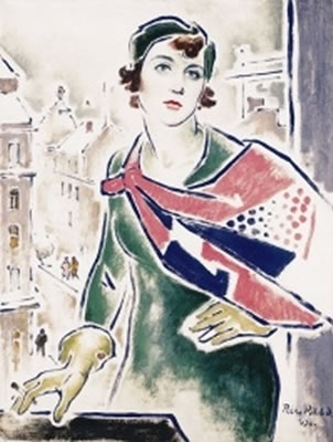 Woman in Blue-Red Scarf