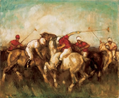 Sample artwork by Pal Udvary (1900 - 1987), known for landscapes and genre scenes, especially compositions around the circus and gypsies with horses. - View similar artists and auction records