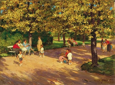 Sunlit Park in Nagybánya, 1931 by Ferenc Gaal - Auction record, sale price, and art valuation. Compare with similar artists and explore comparable artworks.