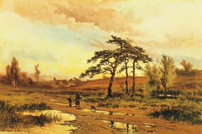 Sample artwork by John Horace Hooper (1851 - 1906), known for landscape painting of figure and animals in landscape, atmospherics - View similar artists and auction records