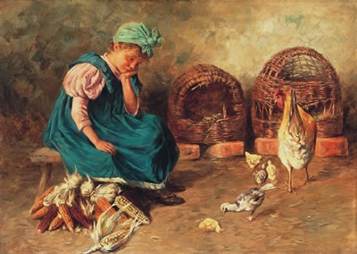 Girl with Chicks by Geza Peske - Auction record, sale price, and art valuation. Compare with similar artists and explore comparable artworks.