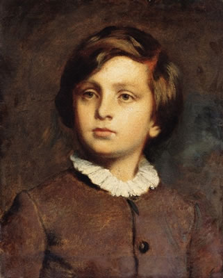 Young Boy in White Collar Dress