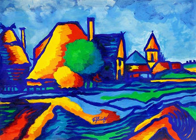 Landschaft mit Häusern. 1960s.