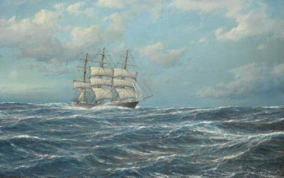 Vollschiff auf bewegter See