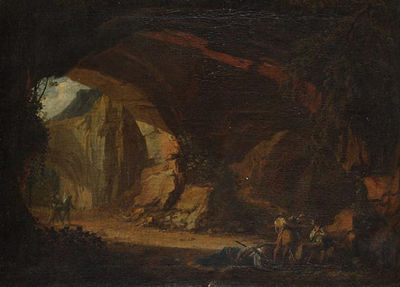 2 Gemälde (Pendants): Steinbruch mit Staffagefiguren