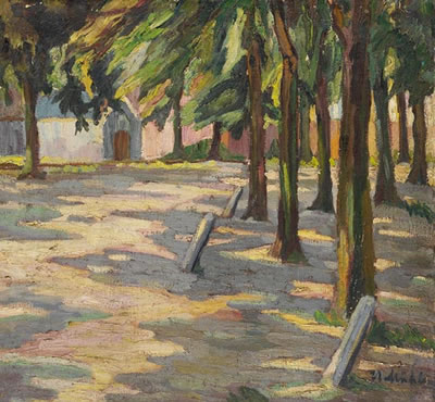 Südliche Landschaft mit Kapelle (oil sketch on reverse)