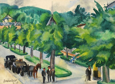 Allee mit Pferdekutschen