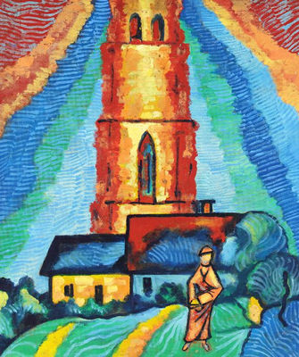 Mönch vor einer Kirche