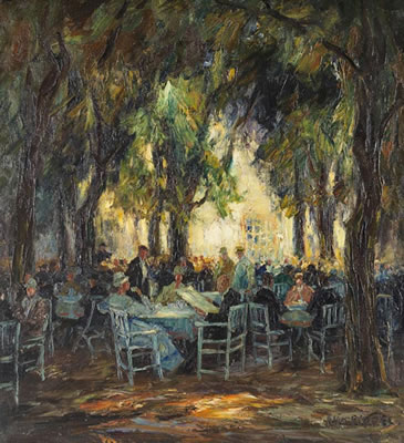 Biergartenszene im Hirschgarten zu München