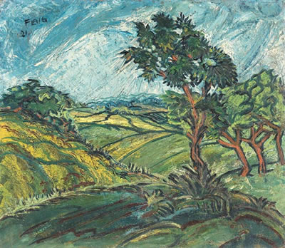 Landschaft mit vier Bäumen by Waldemar Flaig - Auction record, sale price, and art valuation. Compare with similar artists and explore comparable artworks.