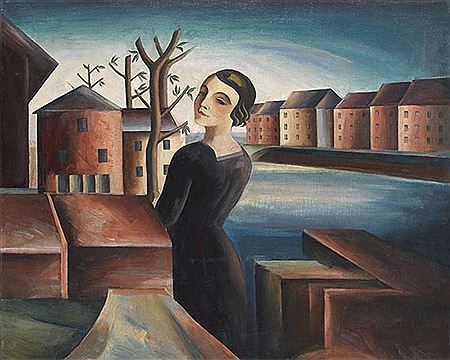 Frau in Flußlandschaft, 1925.