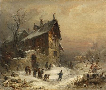 Winterlandschaft mit Figurenstaffage. 1863.