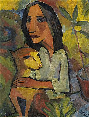Junge Frau mit Katze. Um 1919.