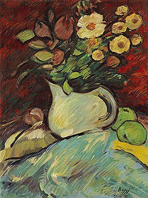 Stillleben mit Blumenvase und Äpfeln, Um 1910
