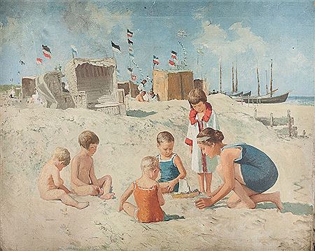 "Tochter und Enkelkinder am Ostsee-Strand" by Hermann Seeger - Auction record, sale price, and art valuation. Compare with similar artists and explore comparable artworks.