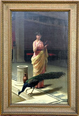 Portrait of a woman with a peacock in a Roman interior by Giuseppe Boschetto - Auction record, sale price, and art valuation. Compare with similar artists and explore comparable artworks.