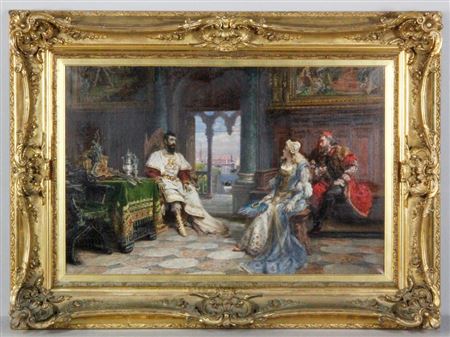 Othello Speaking to Desdemona About His Adventures by Giuseppe Castiglione - Auction record, sale price, and art valuation. Compare with similar artists and explore comparable artworks.