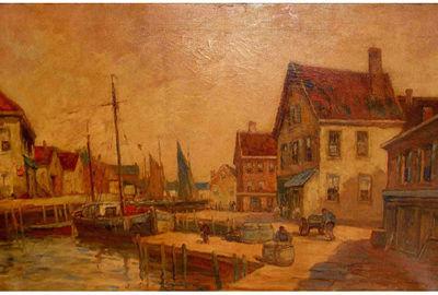 Sample artwork by Dennis Ainsley (1880 - 1952), known for street and market scene painting - View similar artists and auction records