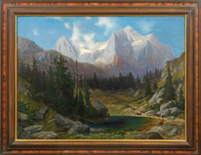 Große Landschaft mit Viehhirtin in den Hochalpen