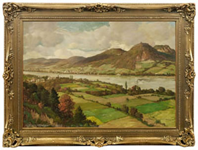 Impressionistische Rheinlandschaft mit dem Drachenfels bei Königswinter