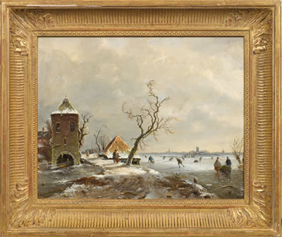 Holländische Winterlandschaft mit Schlittschuhläufern