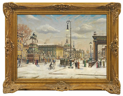 Winterliche Berlin-Ansicht mit dem Reiterdenkmal Friedrich des Großen Unter den Linden