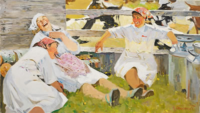 Lachende Melkerinnen am Weidezaun by Nicolai Nikolaevich Baskakov - Auction record, sale price, and art valuation. Compare with similar artists and explore comparable artworks.
