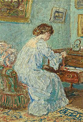 Femme en peignoir bleu" (Frau in blauem Bademantel). Originaltitel