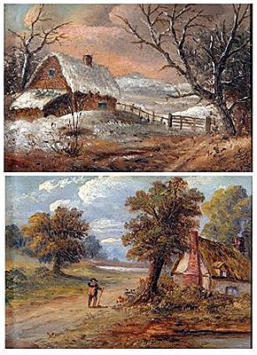 Landscape in Winter and Figure in Country Landscape