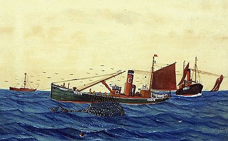 THE LOWESTOFT TRAWLERS YH574 AND YH675 AT SEA