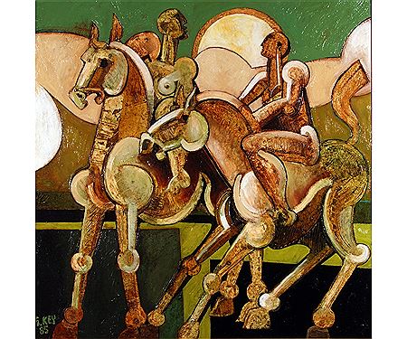 Riders with Clouds by Geoffrey Key - Auction record, sale price, and art valuation. Compare with similar artists and explore comparable artworks.