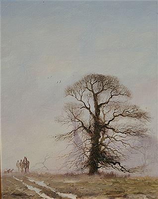 Winter Landscape with Figures, Horse and Dogs by Trees