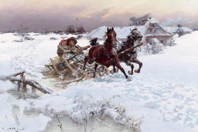 Winter landscape with sleigh riders 1896.
