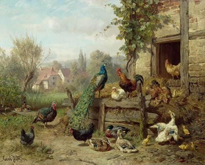 Sample artwork by Carl Jutz I (1838 - 1916), known for rural farm scenes, domestic animals-pets, poultry - View similar artists and auction records