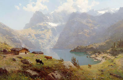 Mountain landscape with cows