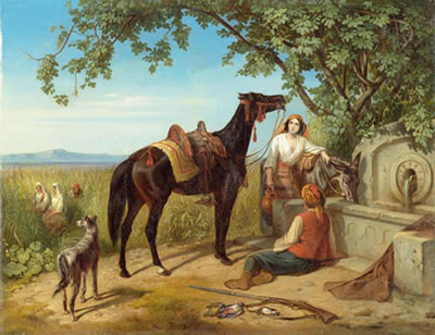 Mediterranean landscape with peasants and animals at a well by Eugen Adam - Auction record, sale price, and art valuation. Compare with similar artists and explore comparable artworks.