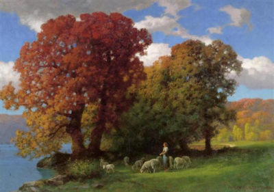 Landschaft mit Schafhirtin