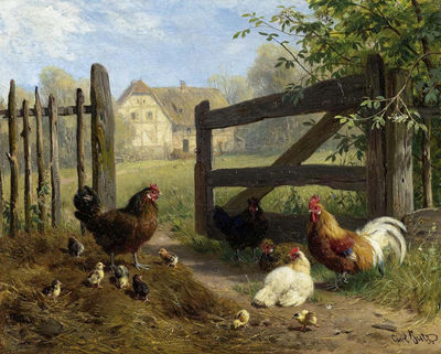 Poultry and Rooster Before a Fence in the Meadow by Friedrich Johann Voltz - Auction record, sale price, and art valuation. Compare with similar artists and explore comparable artworks.