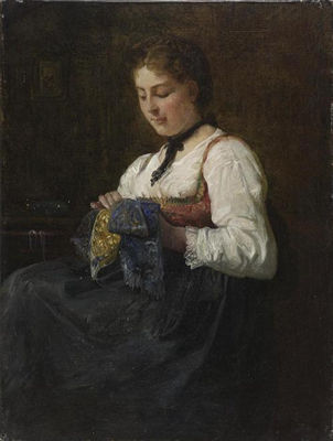 Jeune fille cousant