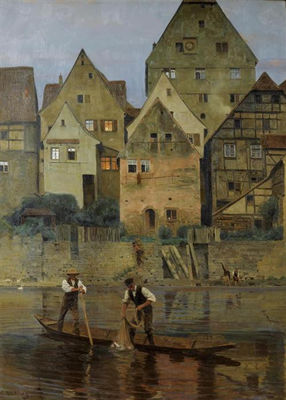 "Der Morgenfang". Besigheim von der Enz aus
