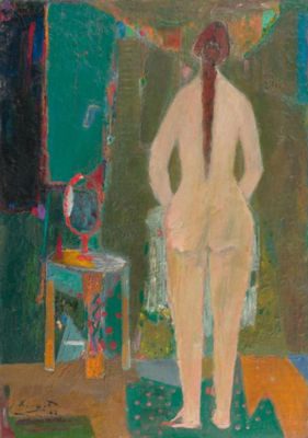 Standing female nude seen from the back