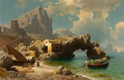 Bucht bei Capri mit Fischern und ihren Booten