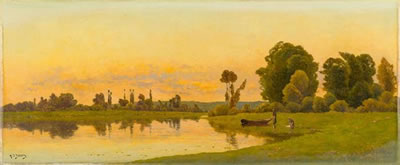 Flusslandschaft im Abendrot