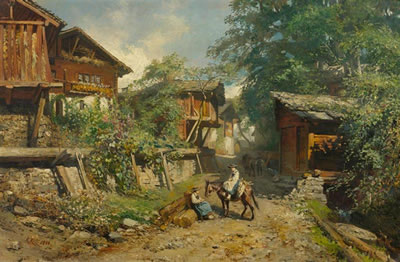 Two girls with donkey in Savièse. 1888.