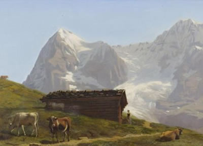 Cows in a meadow before the Eiger and the Matterhorn by Albert Lugardon - Auction record, sale price, and art valuation. Compare with similar artists and explore comparable artworks.
